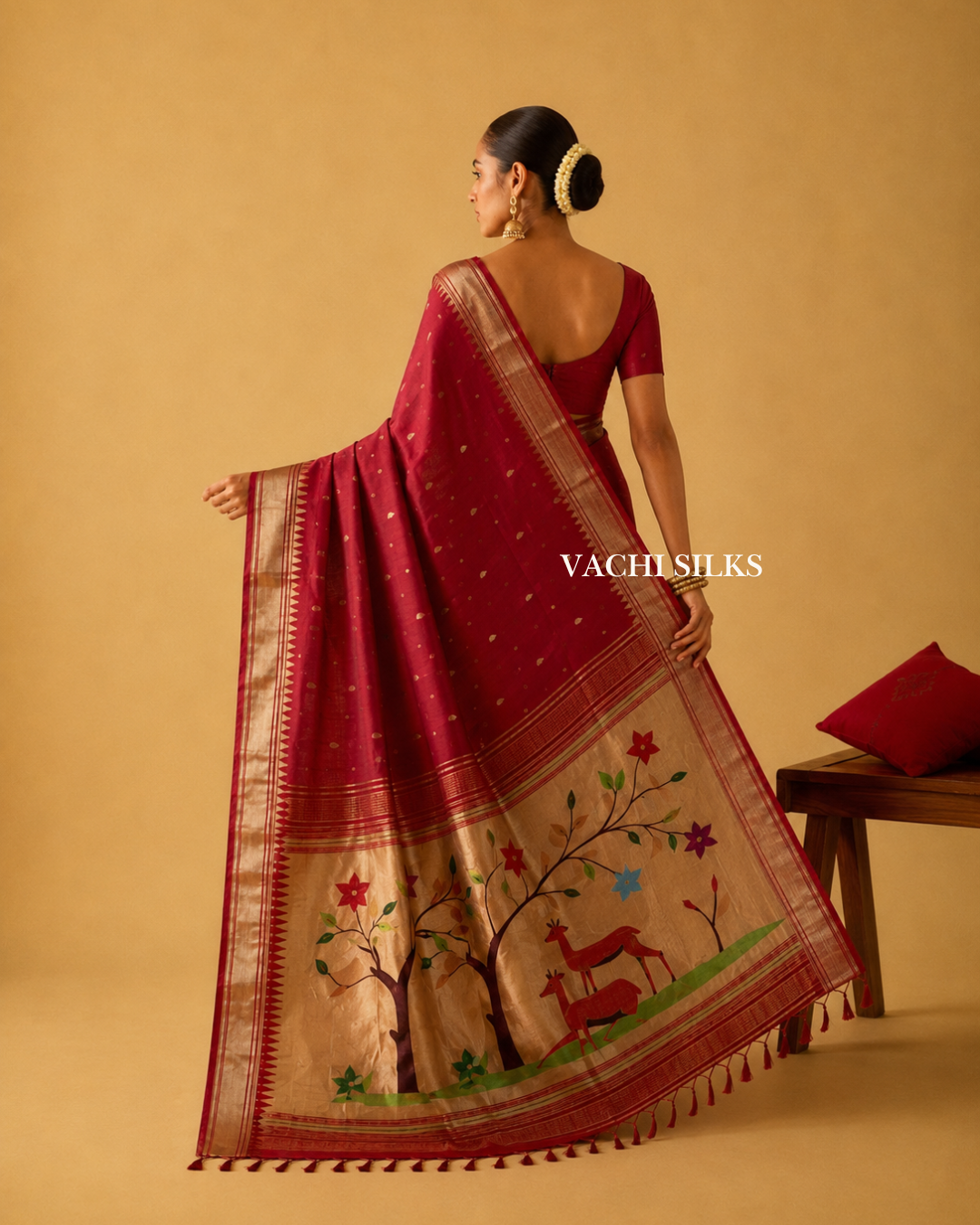 Rajsi Scarlet Deer Paithani Silk Saree.