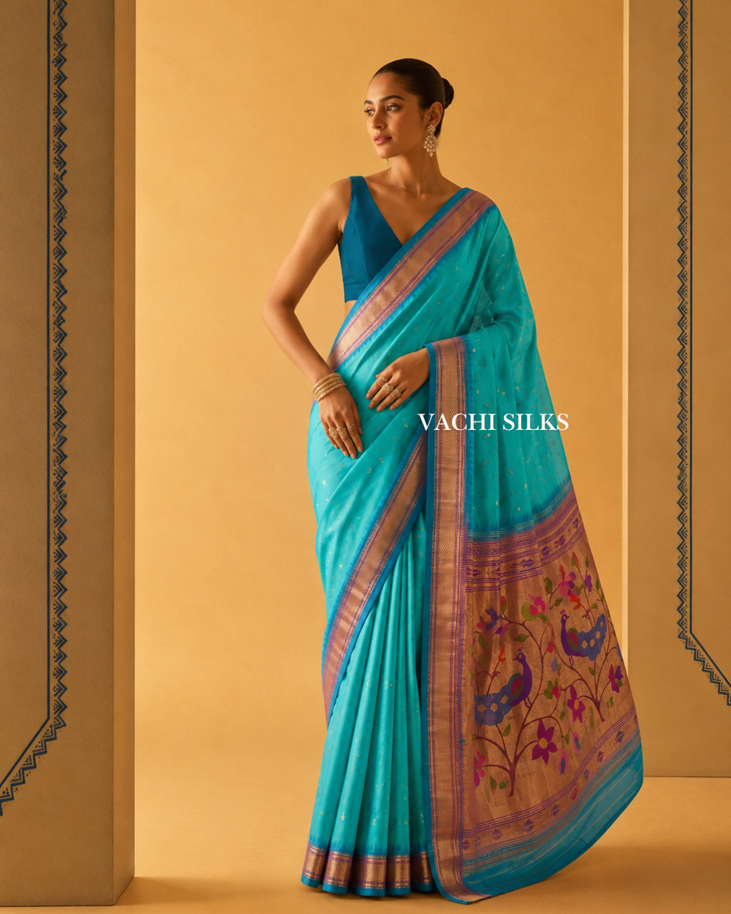 Mayuri Turquoise Blue Paithani Silk Saree