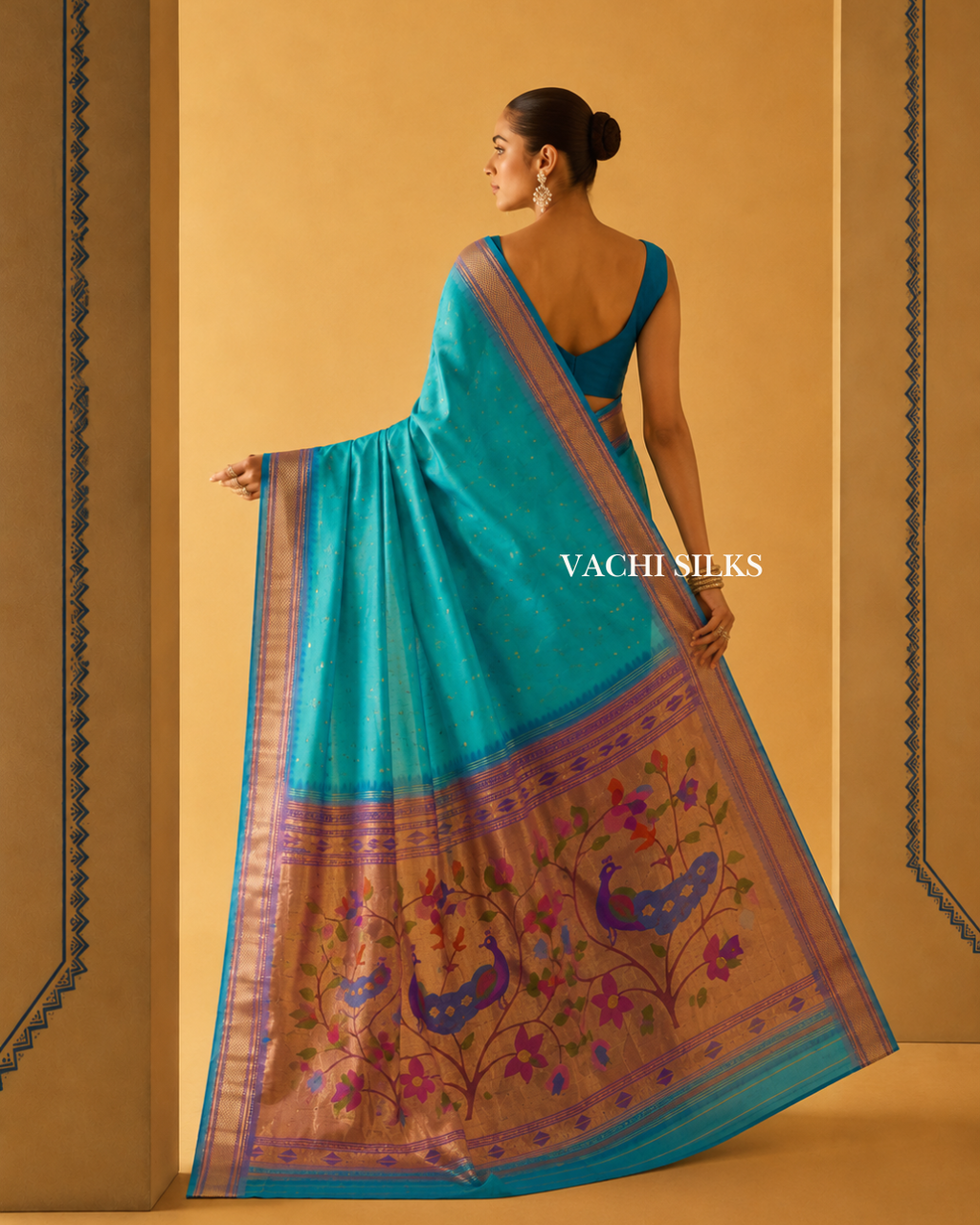 Mayuri Turquoise Blue Paithani Silk Saree
