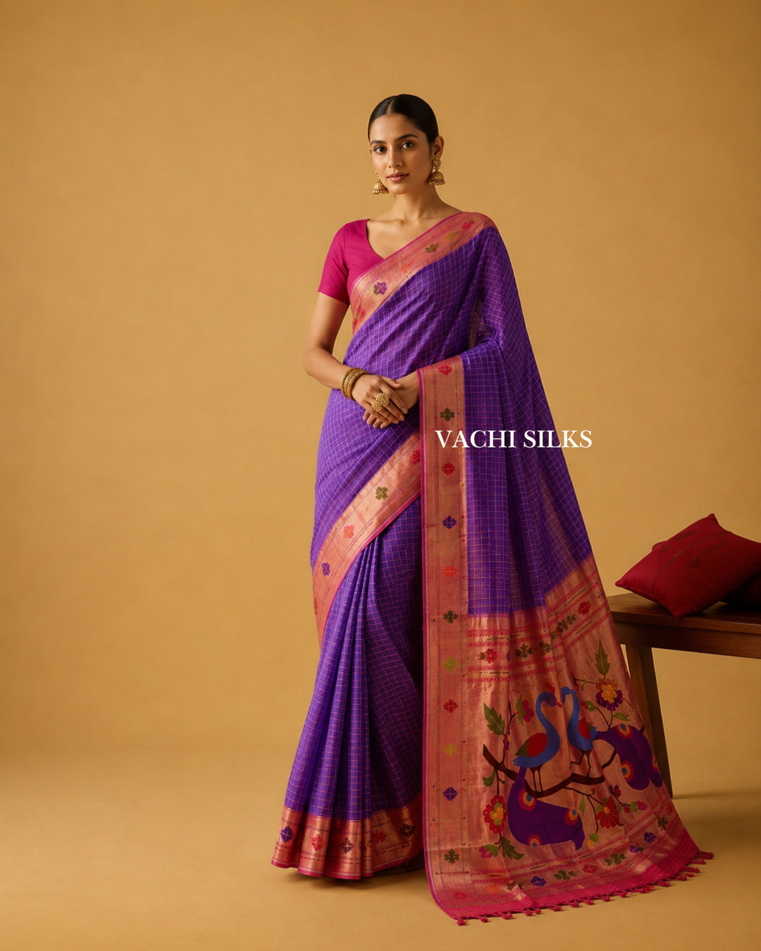 Rajmayuri Violet Paithani Silk Saree.