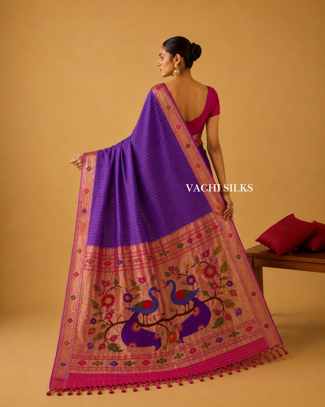 Rajmayuri Violet Paithani Silk Saree.