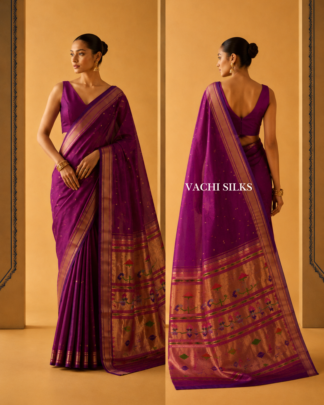 Rajsi Violet Paithani Silk Saree.