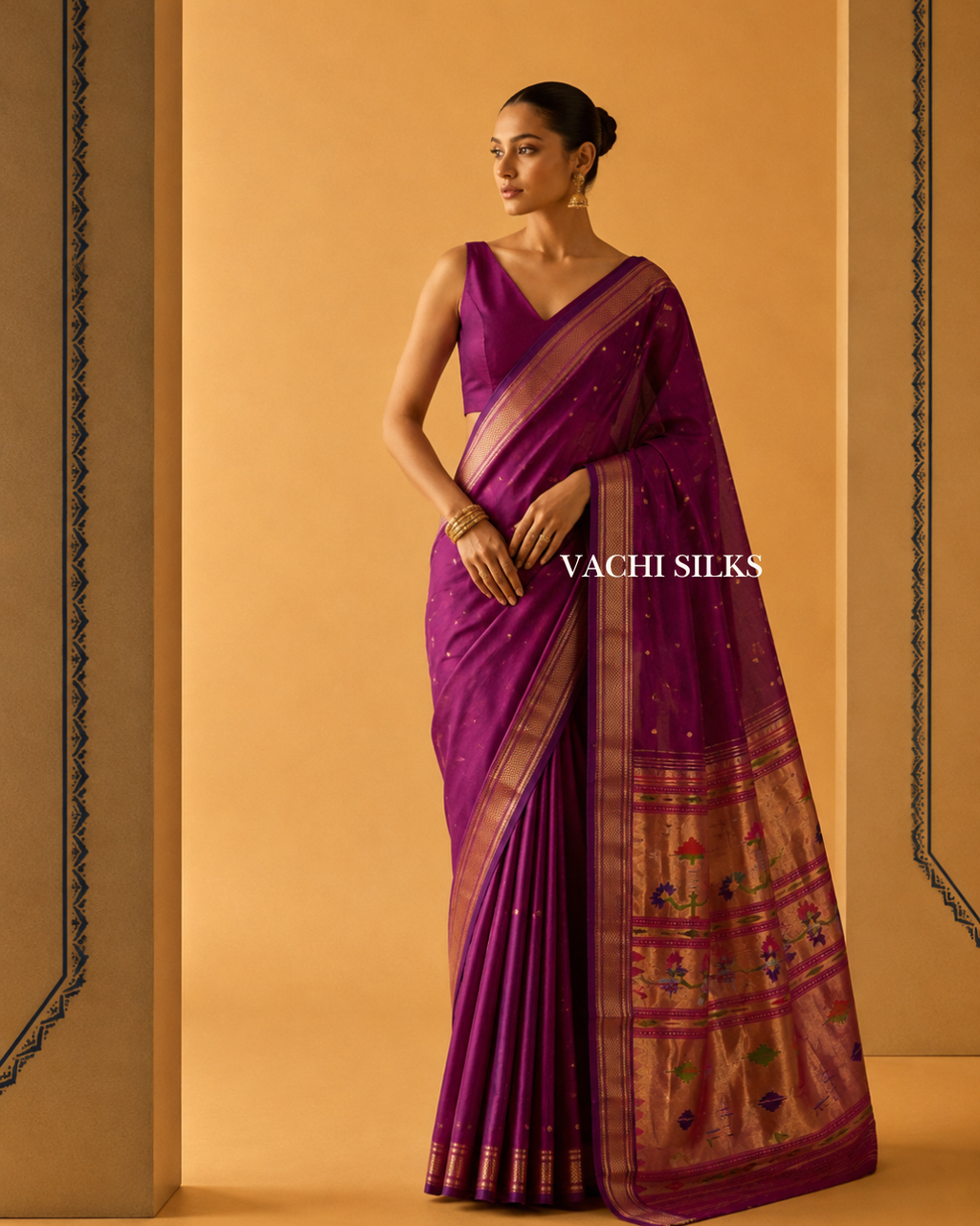 Rajsi Violet Paithani Silk Saree.