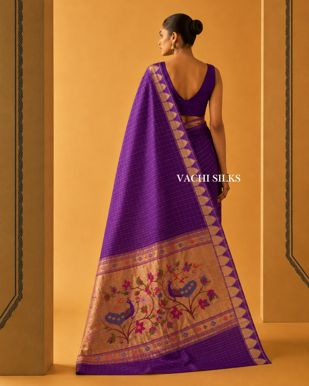 Mayur Vatika Violet Paithani Silk Saree