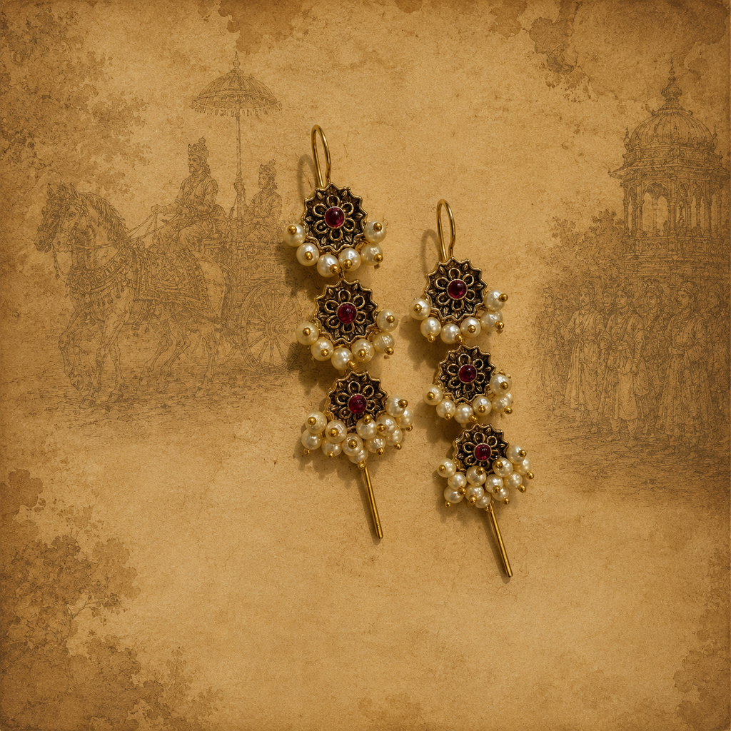 Vintage Pear Cascade Earrings- Antique Gold Floral Drops