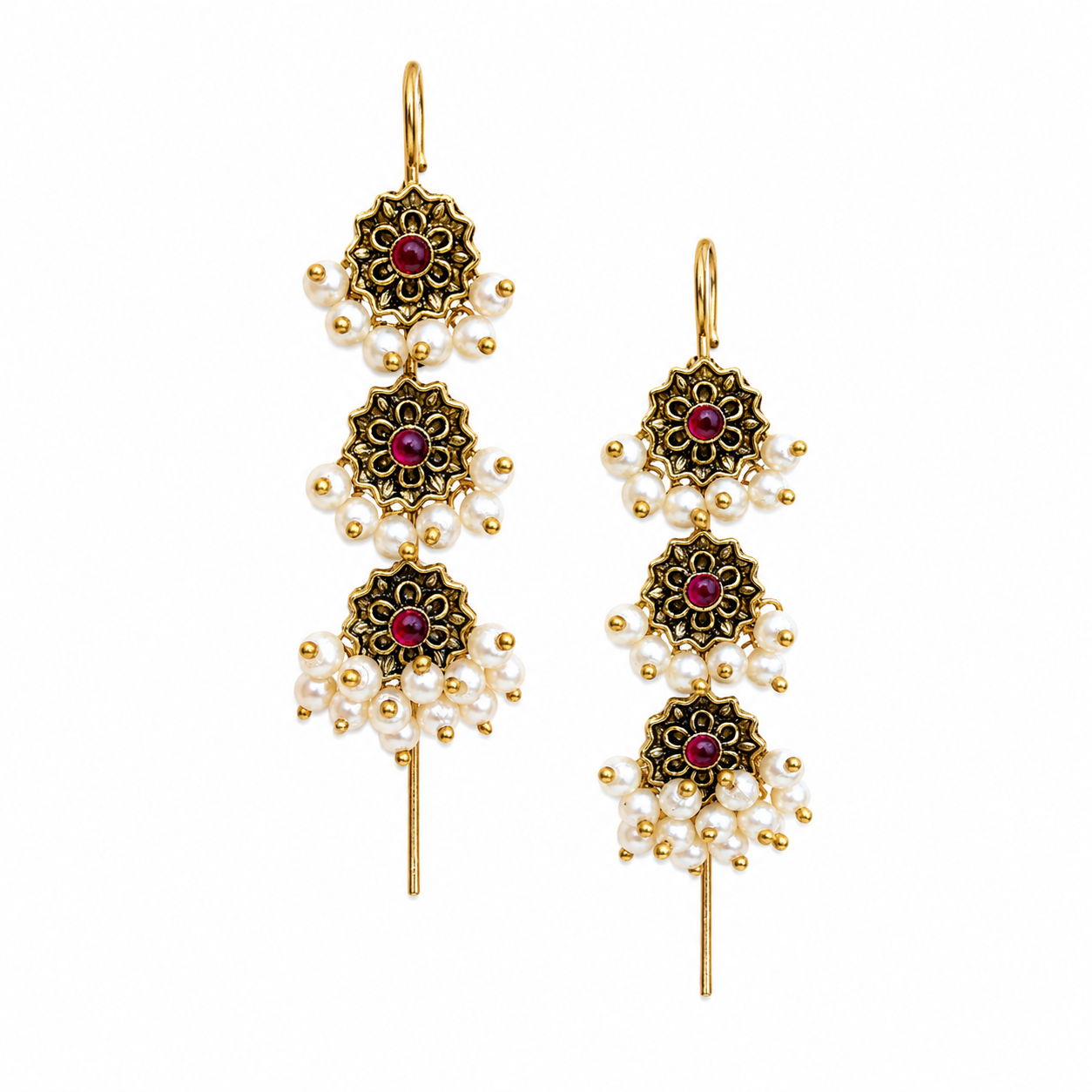 Vintage Pear Cascade Earrings- Antique Gold Floral Drops