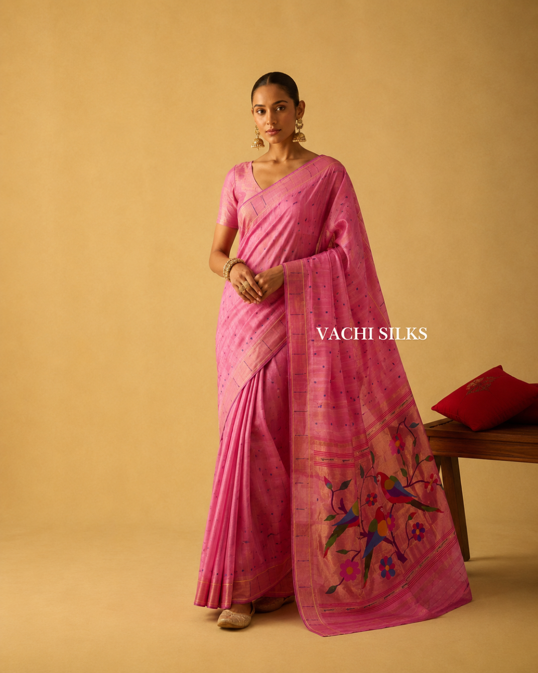 Gulabi Paithani Silk Saree